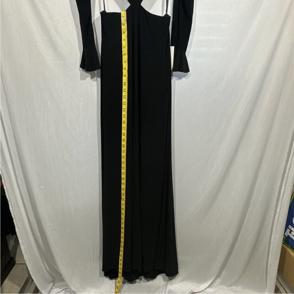 NWT $398 Mac Duggal Long Sleeve‎ Puff Shoulder Cut Out Gown Black [ SZ 6 ] #Q449 - Picture 5 of 16